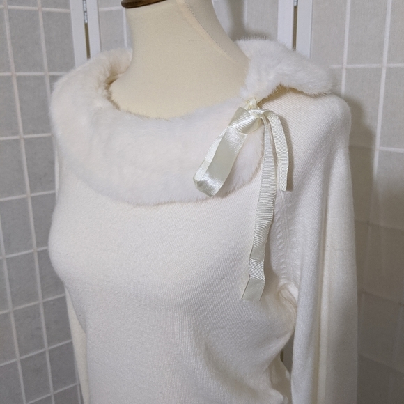 Vintage Pin Up Mod Sweater Top Fur Collar S - Picture 5 of 6
